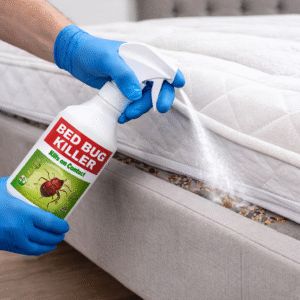 Mattress seam with visible bed bugs → clean, treated mattress-best-bed-bug-treatment-applied-to-mattress