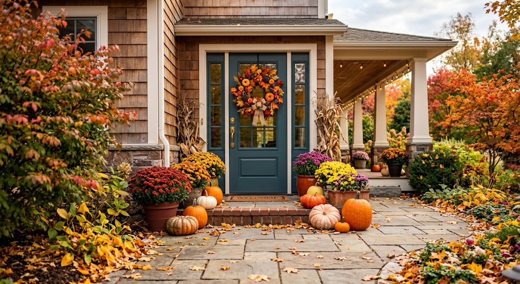 Fall Pest Prevention For Homes And Gardens-warm-autumn-home-entrance-with-pumpkins