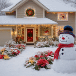 Best Holiday Outdoor Decorations-a-house-decorated-for-Christmas-with-a-snow-man