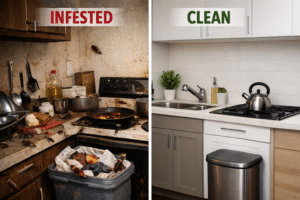 How To Control German Cockroach-roach-infested-vs-a-roach-free-kitchen