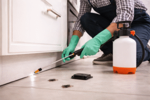 Brown Banded Cockroach Control-applying-pesticides