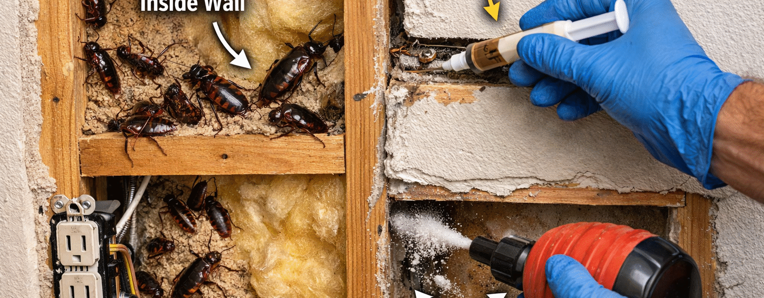 How To Get Rid Of Roaches In Walls-cockroaches-inside-wall-being-treated