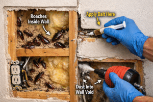 How To Get Rid Of Roaches In Walls-cockroaches-inside-wall-being-treated