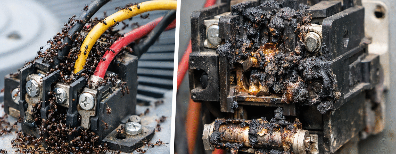 Why Are Ants Attracted To Ac Units-ants-swarming-damaged-ac-unit-wiring