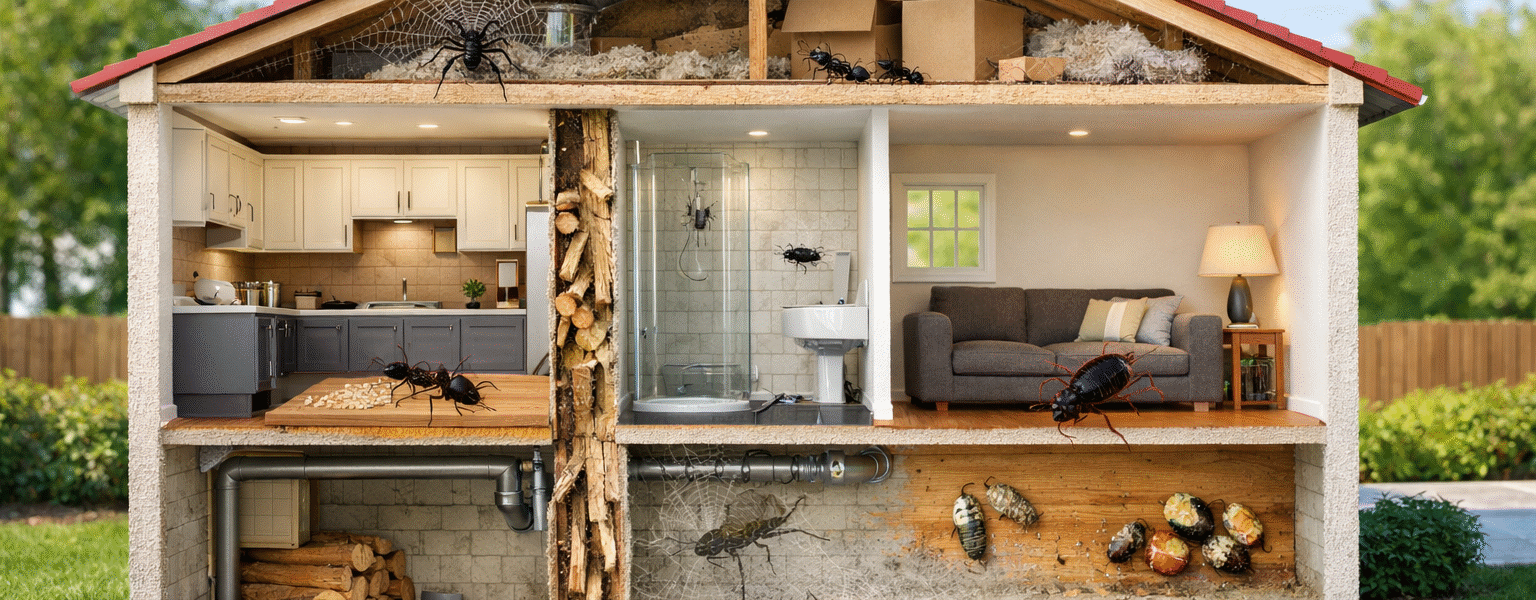 How Many Insects Live In The Average home?-insects-inside-average-home-cutaway