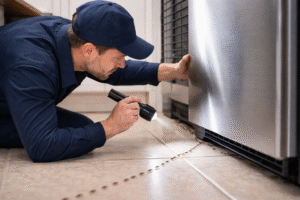 Why Are Ants Attracted To Refrigerators/Freezers-technician-inspecting-ants-behind-refrigerator