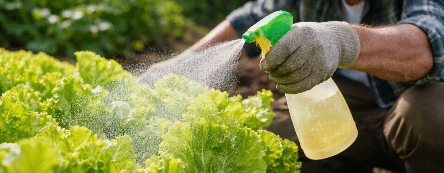 How To Get Rid Of Aphids On Lettuce-gardener-spraying-aphids-on-fresh-lettuce