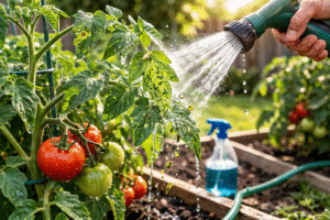 How To Control Aphids On Tomato Plants-spraying-aphids-off-tomato-plant-leaves