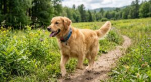 Best Flea Collars For Large Dogs-active-golden-retriever-running-outdoors-wearing-collar