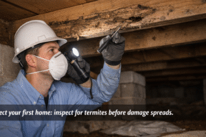 Termite treatment for first-time homeowners-pest-inspector-examines-termite-damage-crawl-space