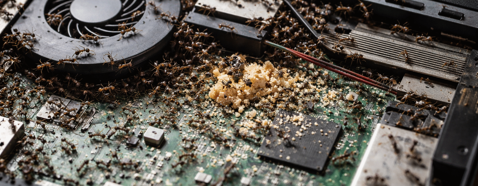 Why Are Ants Attracted To My Laptop-ants-infesting-laptop-motherboard-with-crumbs