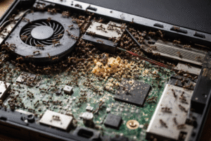 Why Are Ants Attracted To My Laptop-ants-infesting-laptop-motherboard-with-crumbs