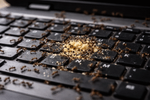 Why Are Ants Attracted To My Laptop-ants-crawling-on-laptop-keyboard-crumbs