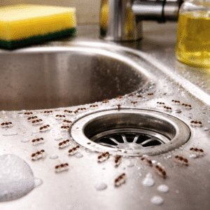 How To Get Rid Of Ants In The Kitchen Naturally-ants-crawling-around-kitchen-sink-drain