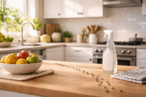 <em>Clean modern kitchen with ants on countertop and pest spray</em> Home-clean-modern-kitchen-with-ants-on-countertop-and-pest-spray