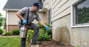 Why Professionals Use B&G Sprayers-technician-spraying-residential-foundation-for-pests