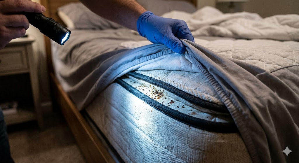 How To Get Rid Of Bed Bugs Naturally At Home-flashlight-illuminates-bed-bugs-in-mattress