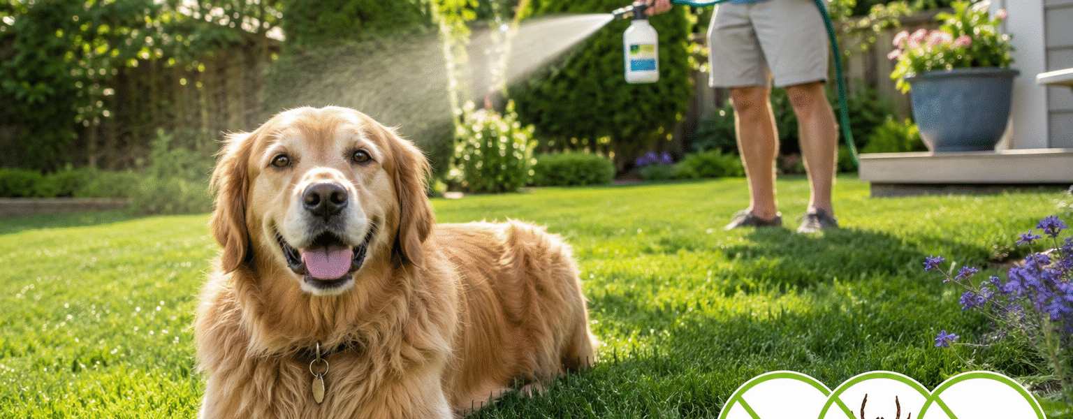 Best Yard Treatment System For Homes With Dogs-golden-retriever-enjoying-pest-free-backyard-lawn
