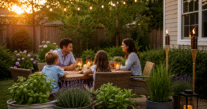 Best Mosquito Control For Backyard Without Chemicals-chemical-free-mosquito-free-cozy-backyard-evening-scene