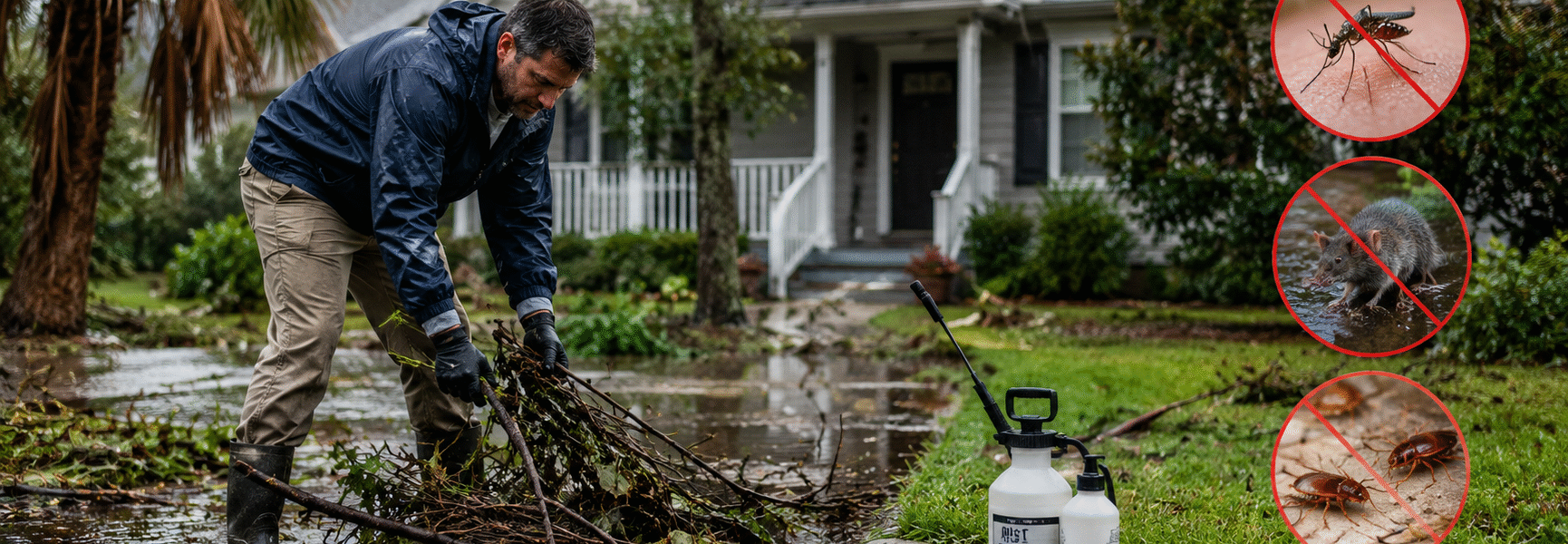 Emergency Pest Control Tips For Hurricane Season-homeowner-cleaning-hurricane-pest-control-debris