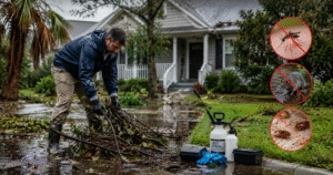 Emergency Pest Control Tips For Hurricane Season-homeowner-cleaning-hurricane-pest-control-debris