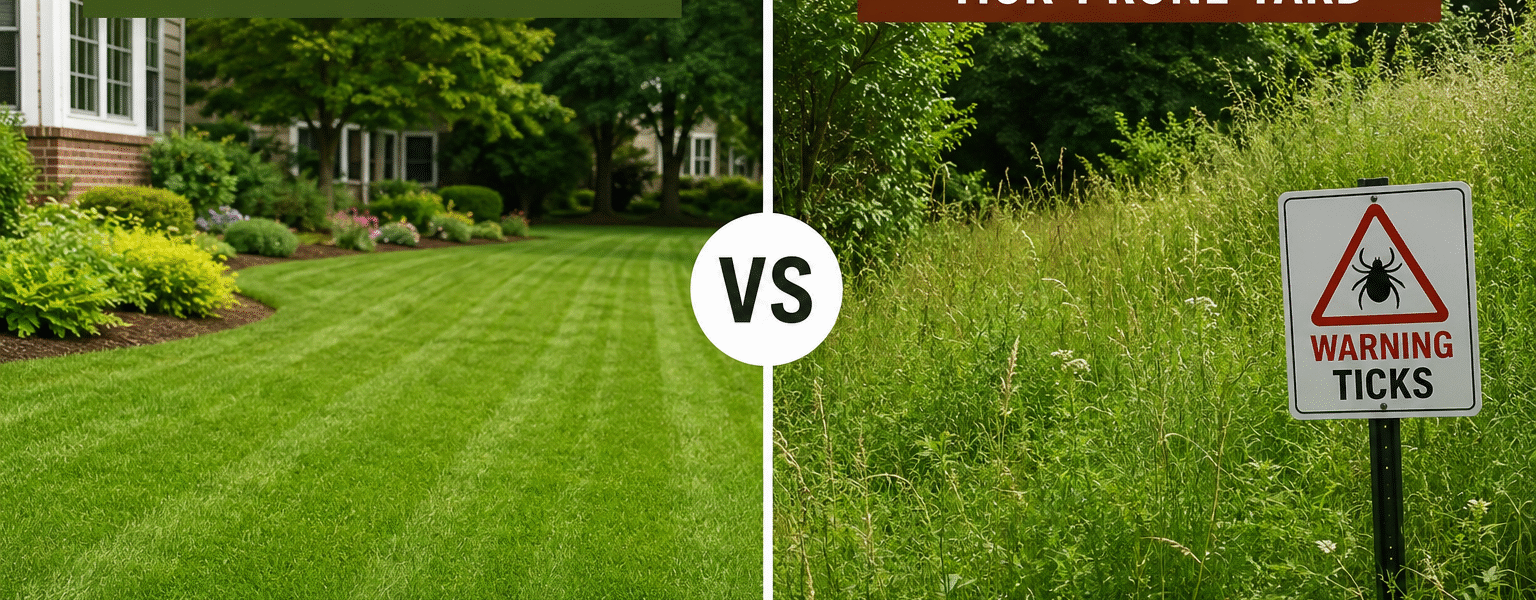Best Tick Control Products For Yards And Lawns-healthy-lawn-versus-overgrown-tick-yard