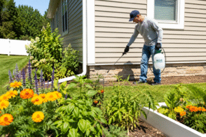 Fast & Effective Pest Control Solutions for Home and Garden-homeowner-applying-eco-friendly-foundation-pest-treatment