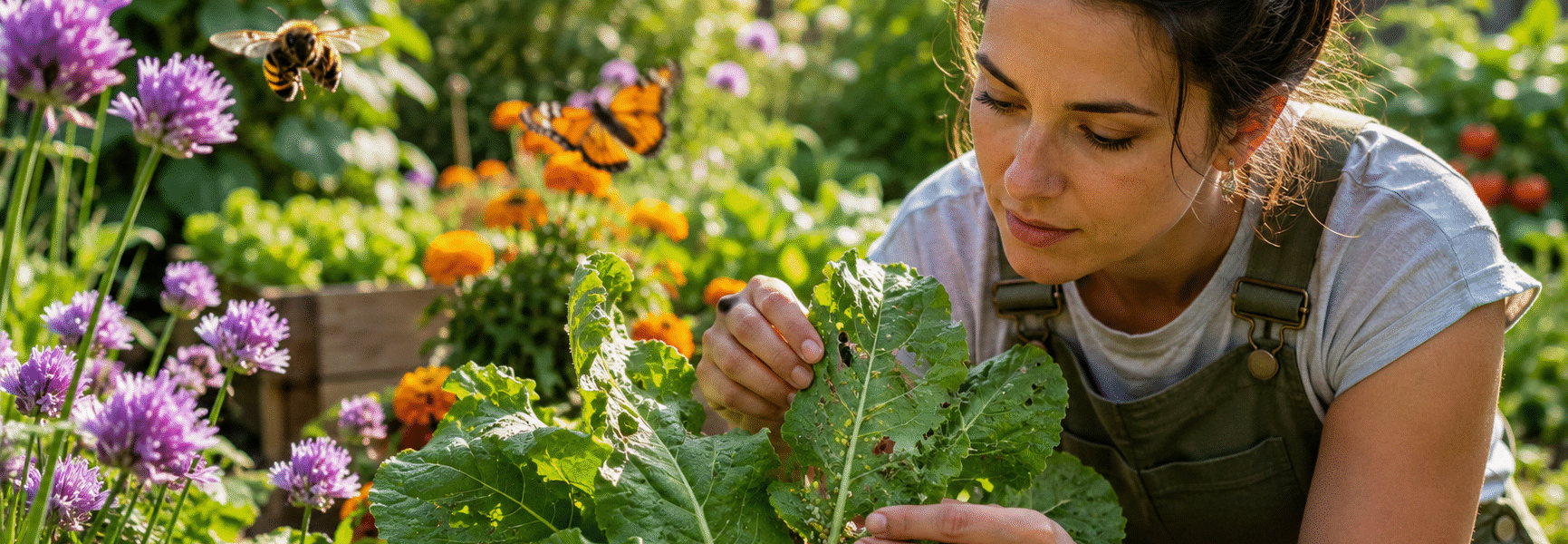 How To Protect Pollinators While Controlling Garden Pests-inspecting-garden-plants-for-insect-pests-and-their-damage