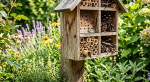 What Insects Live In A Bug Hotel-Insect-hotel-in-lush-colorful-garden