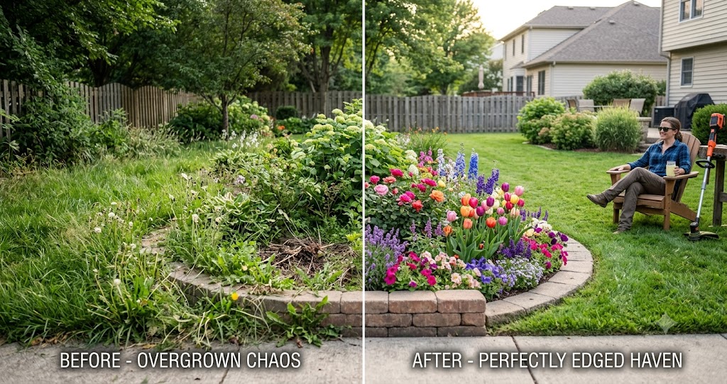 Best Weed Wacker For Overgrown Weeds-before-and-after-backyard-lawn-trimming-transformation