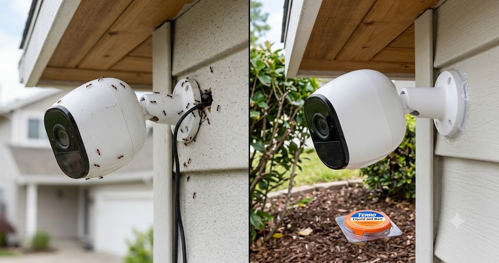 Ants Inside Security Camera-outdoor-camera-ant-problem-solution-split-screen