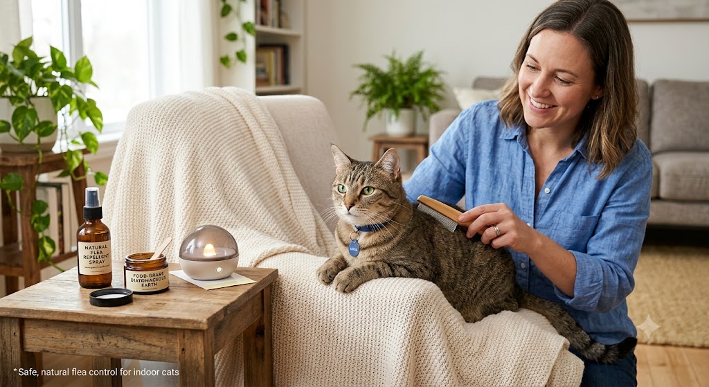Best Flea Treatment For Indoor Cats Without Chemicals-woman-grooming-cat-natural-flea-products