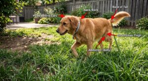 Best Flea Collars For Large Dogs-golden-retriever-walking-through-grassy-backyard