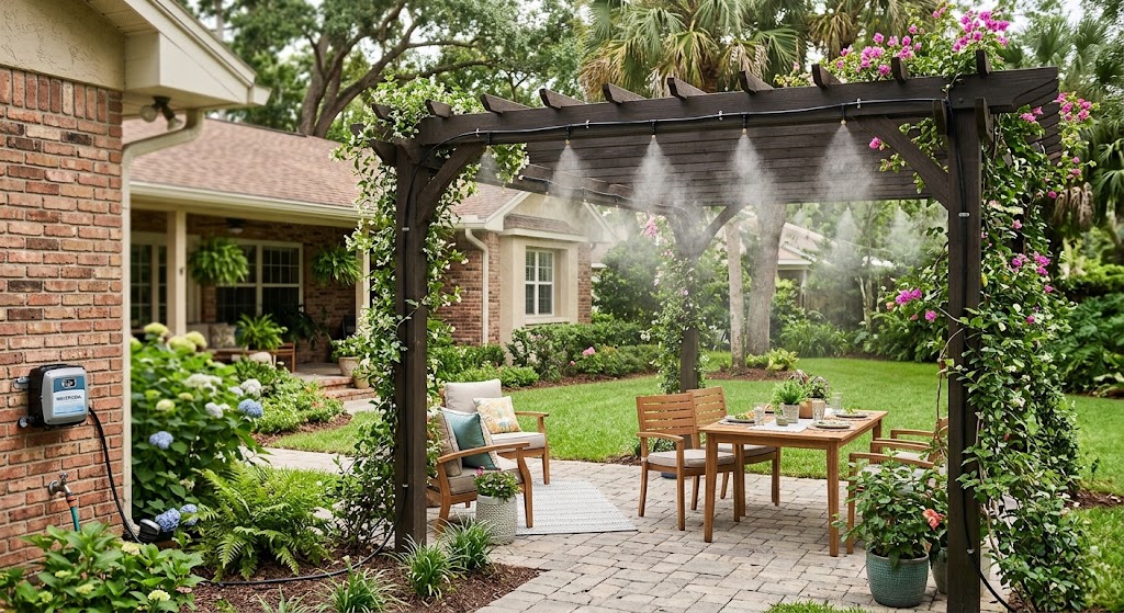 Best Mosquito Misting Systems-backyard-pergola-misting-system-in-action