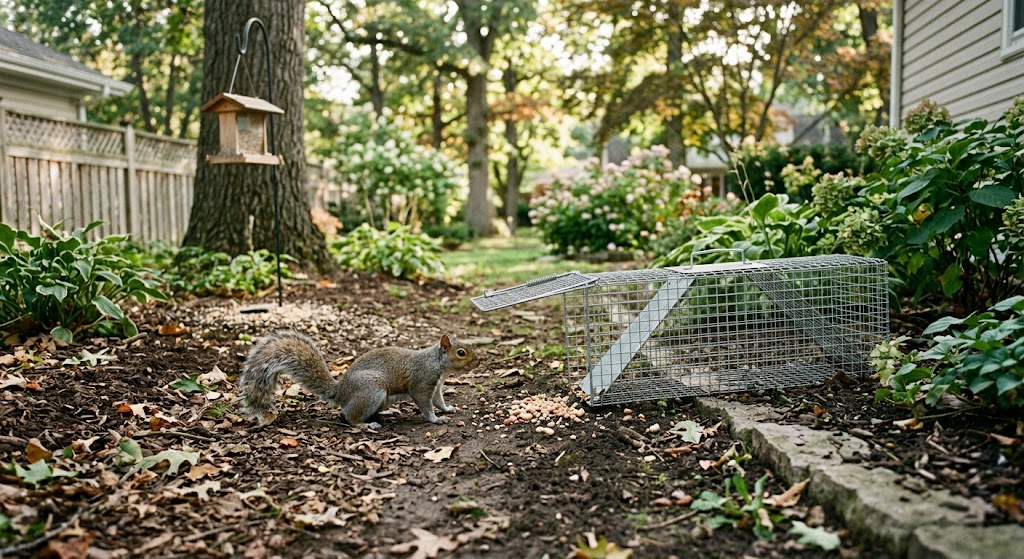 Best Squirrel Trap For Backyard-gray-squirrel-approaching-live-capture-wire-trap