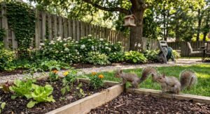 Best Squirrel Repellent For Yard-two-gray-squirrels-approaching-garden-bed