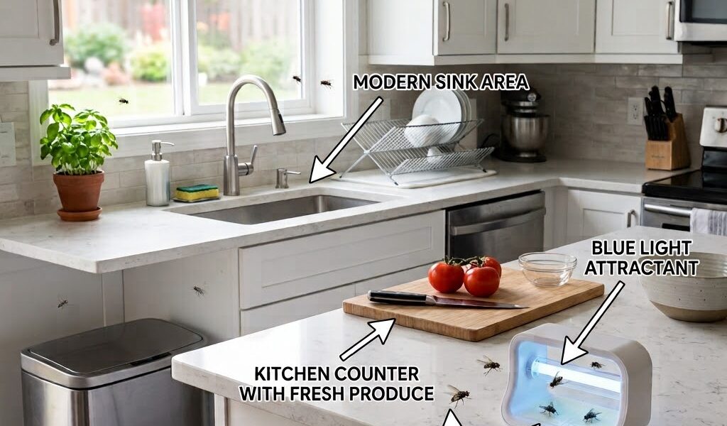 Best House Fly Control Products For Kitchen-trap-catching-flies-near-kitchen-counter