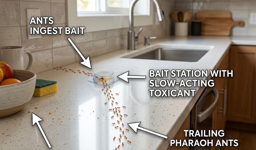 Pharaoh Ant Bait Stations For Kitchen-pharaoh-ants-trailing-toward-kitchen-bait-station