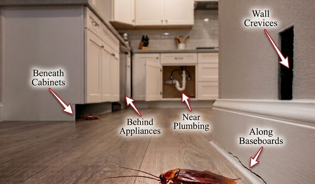 How To Get Rid of Big Water Bugs-kitchen-diagram-showing-cockroach-hiding-places