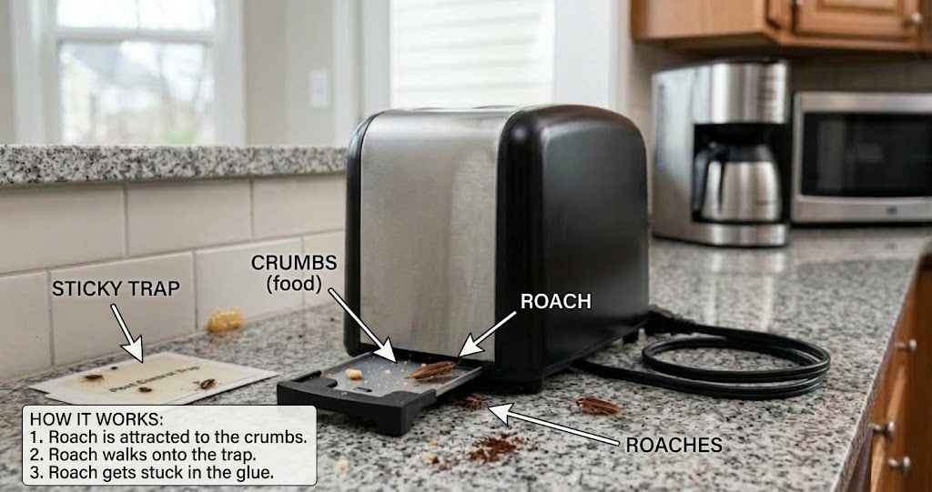 How To Get German Cockroaches Out Of A Toaster-german-cockroach-being-caught-in-sticky-trap